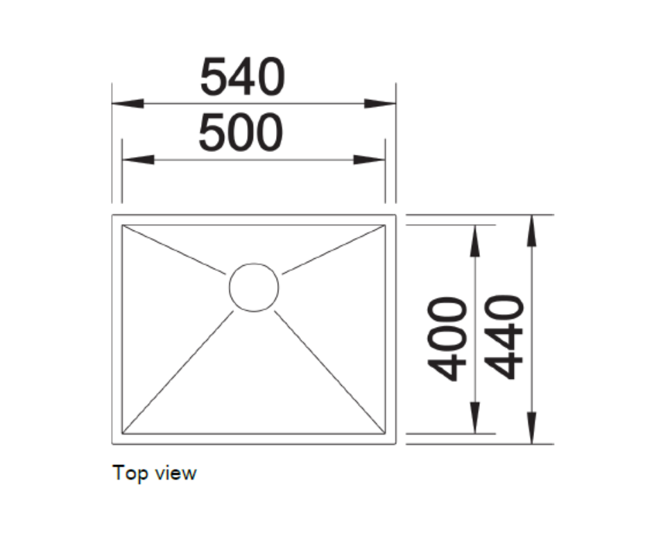 Chiuvetă bucătărie inox Blanco ZEROX 500-U Satin 540 × 440 mm