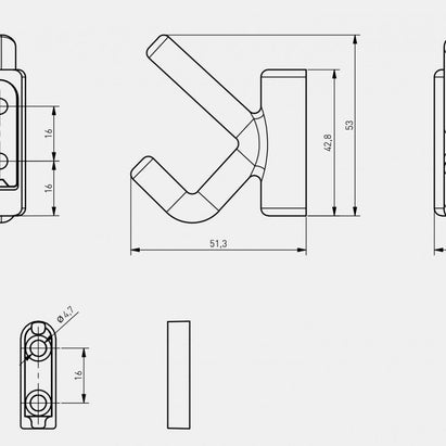 Agățătoare cuier LENS 53x15 mm, negru mat