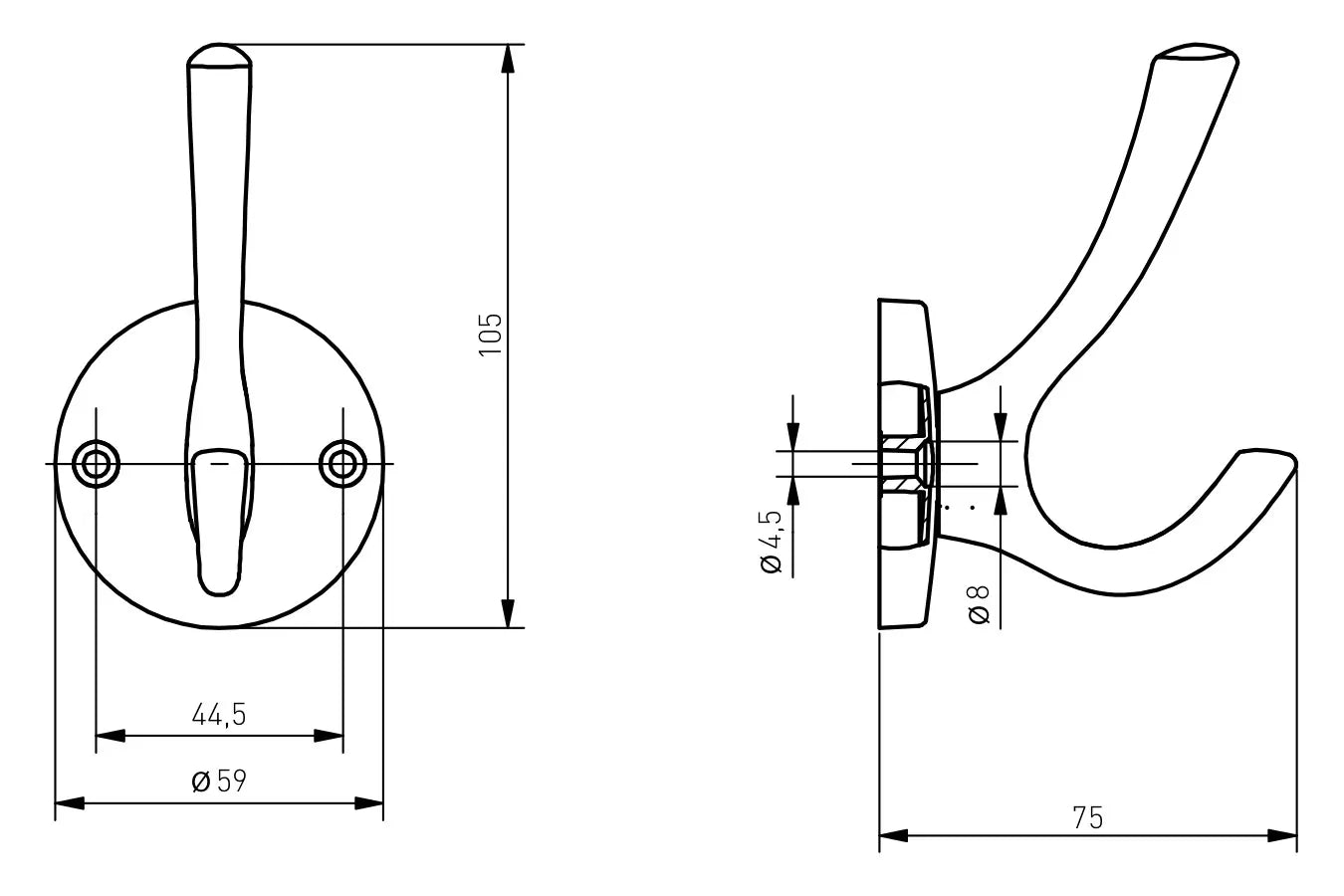 Agățătoare cuier RHINO 105x59 mm, negru mat