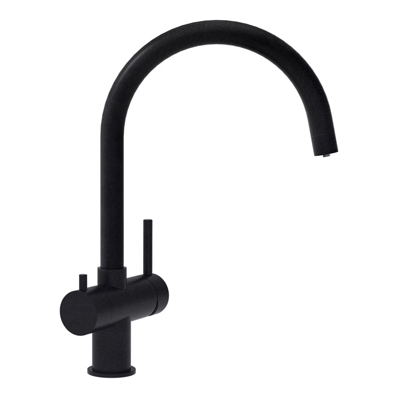 Baterie bucătărie Schock Ares Cristadur Puro, 3 căi, aspect granit, cartuș ceramic, negru intens