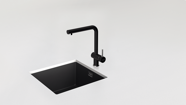 Baterie bucătărie Schock Epos Cristalite Vanilla, aspect granit, cartuș ceramic, bej deschis