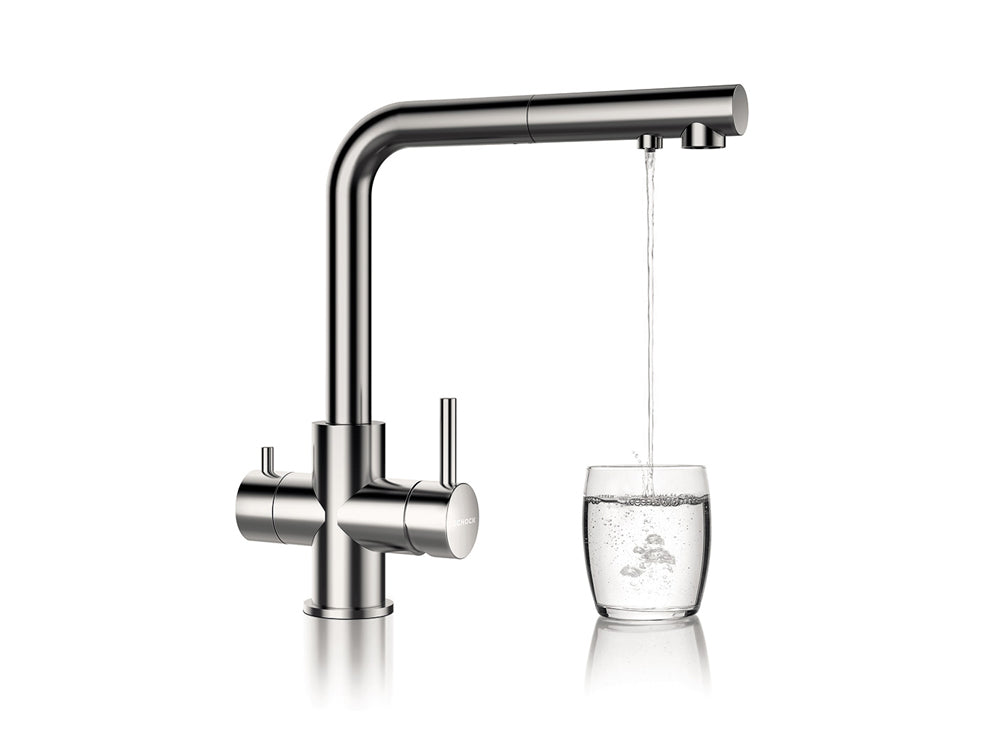 Baterie bucătărie Schock Vitus Inox Periat cu cap extractibil, 3 căi, cartuș ceramic