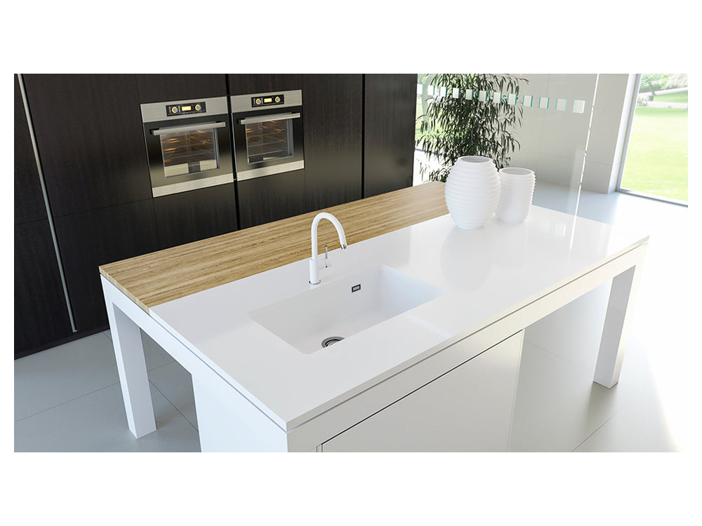 Baterie bucătărie Schock Plutos Cristalite Vanilla, aspect granit, cartuș ceramic, bej deschis