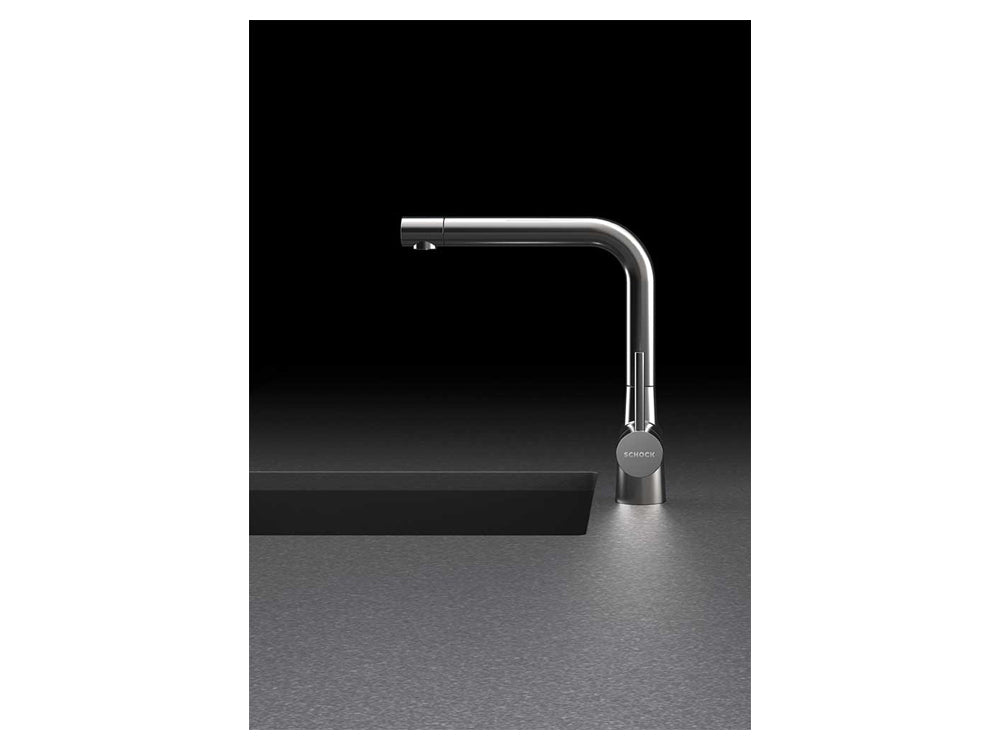 Baterie bucătărie Schock Laios Inox Periat, aspect metalic, cartuș ceramic, inox satinat