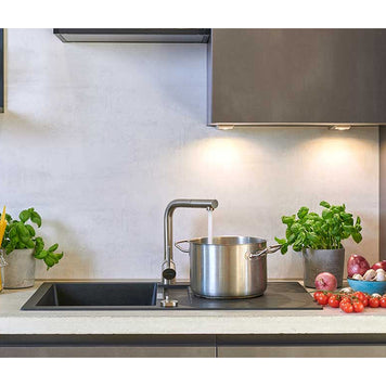 Baterie bucătărie Schock Laios White Gold cu cap extractibil, cartuș ceramic, inox auriu