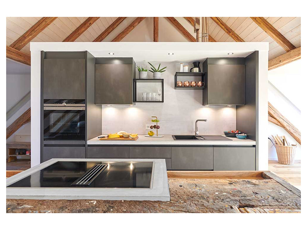 Baterie bucătărie Schock Laios Cristadur Silverstone cu cap extractibil, aspect granit, cartuș ceramic, gri închis