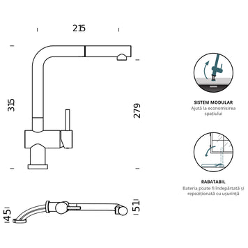 Baterie bucătărie Schock Epos Window Crom cu cap extractibil, în fața ferestrei, cartuș ceramic