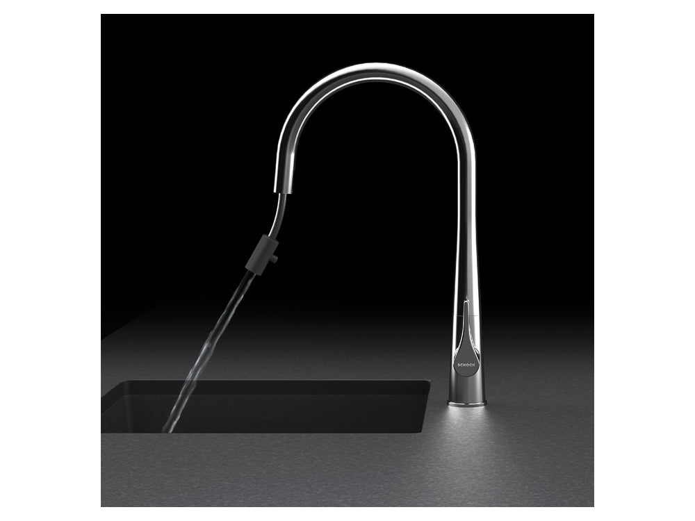 Baterie bucătărie Schock Gota Cristadur Negru cu cap extractibil, aspect granit, cartuș ceramic