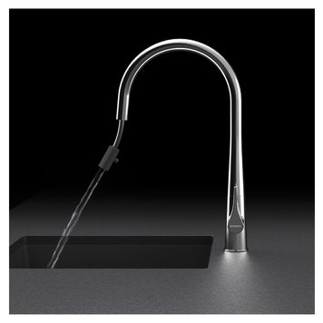 Baterie bucătărie Schock Gota Cristadur Negru cu cap extractibil, aspect granit, cartuș ceramic