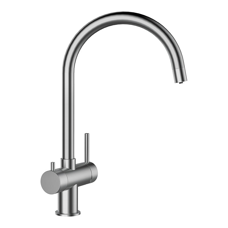 Baterie bucătărie Schock Ares Inox Periat, 3 căi, cartuș ceramic, finisaj metalic