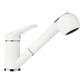 Baterie bucătărie Schock Cosmo Cristalite Alpina cu cap extractibil, 2 tipuri de jet, aspect granit, cartuș ceramic, alb