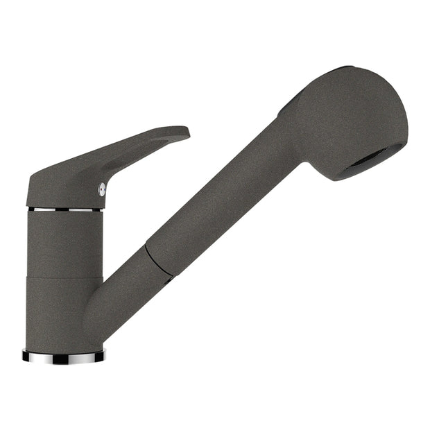 Baterie bucătărie Schock Cosmo Cristalite Asphalt cu cap extractibil, 2 tipuri de jet, aspect granit, cartuș ceramic, gri asfalt