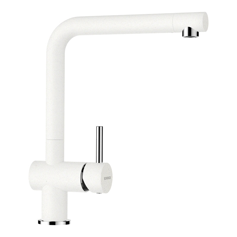 Baterie bucătărie Schock Epos Cristalite Alpina, aspect granit, cartuș ceramic, alb