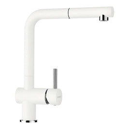 Baterie bucătărie Schock Epos Cristalite Alpina cu cap extractibil, aspect granit, cartuș ceramic, alb