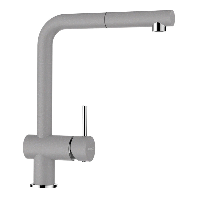 Baterie bucătărie Schock Epos Cristalite Croma cu cap extractibil, aspect granit, cartuș ceramic, gri