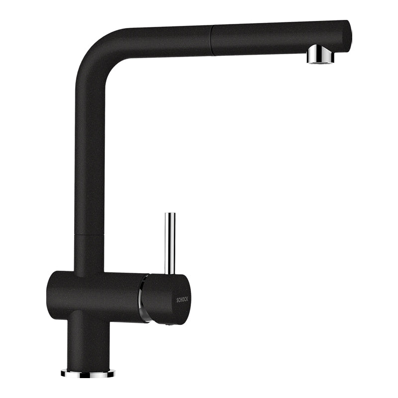 Baterie bucătărie Schock Epos Cristalite Nero cu cap extractibil, aspect granit, cartuș ceramic, negru