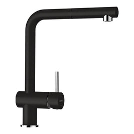 Baterie bucătărie Schock Epos Cristalite Nero cu cap extractibil, aspect granit, cartuș ceramic, negru
