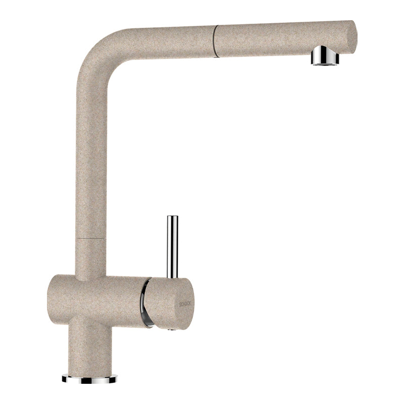 Baterie bucătărie Schock Epos Cristalite Sabbia cu cap extractibil, aspect granit, cartuș ceramic, nisip
