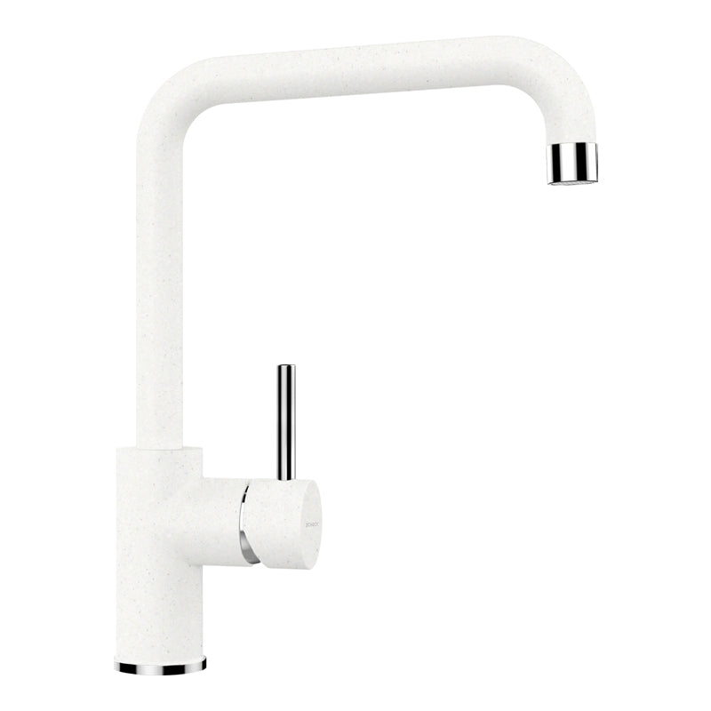 Baterie bucătărie Schock Fonos Cristalite Alpina, aspect granit, cartuș ceramic, alb