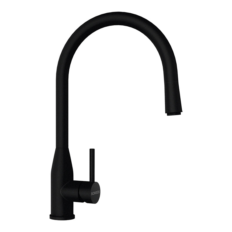 Baterie bucătărie Schock Kavus Cristadur Puro cu cap extractibil, aspect granit, cartuș ceramic, negru intens