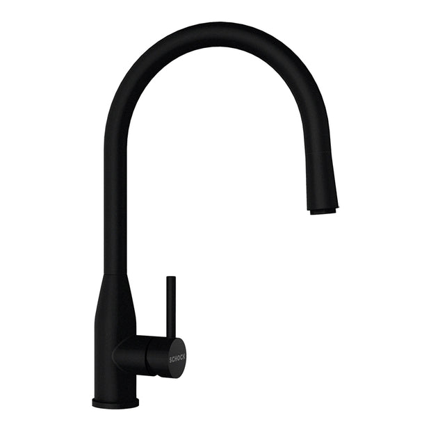 Baterie bucătărie Schock Kavus Cristadur Puro cu cap extractibil, aspect granit, cartuș ceramic, negru intens