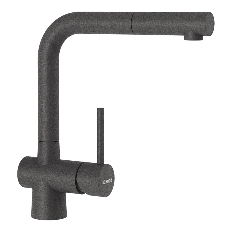 Baterie bucătărie Schock Laios Cristadur Stone cu cap extractibil, aspect granit, cartuș ceramic, gri piatră