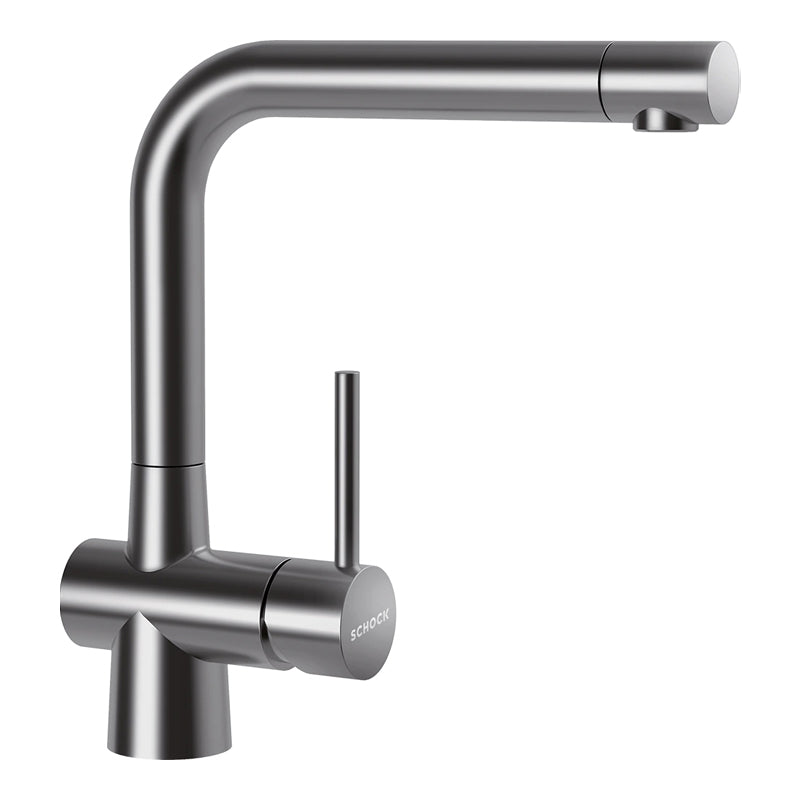 Baterie bucătărie Schock Laios Inox Periat, aspect metalic, cartuș ceramic, inox satinat