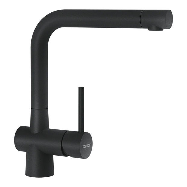Baterie bucătărie Schock Laios Cristadur Magma, aspect granit, cartuș ceramic, negru metalizat