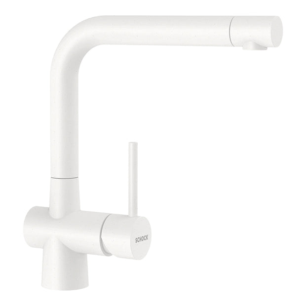 Baterie bucătărie Schock Laios Cristadur Polaris, aspect granit, cartuș ceramic, alb polar