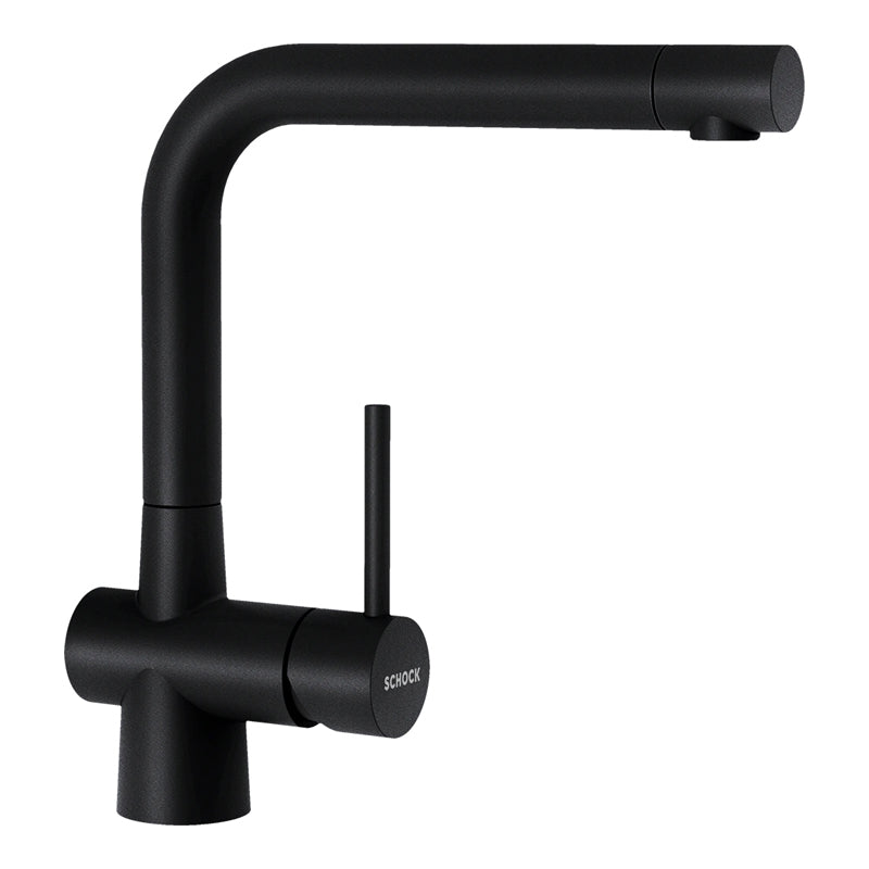 Baterie bucătărie Schock Laios Cristadur Puro, aspect granit, cartuș ceramic, negru intens