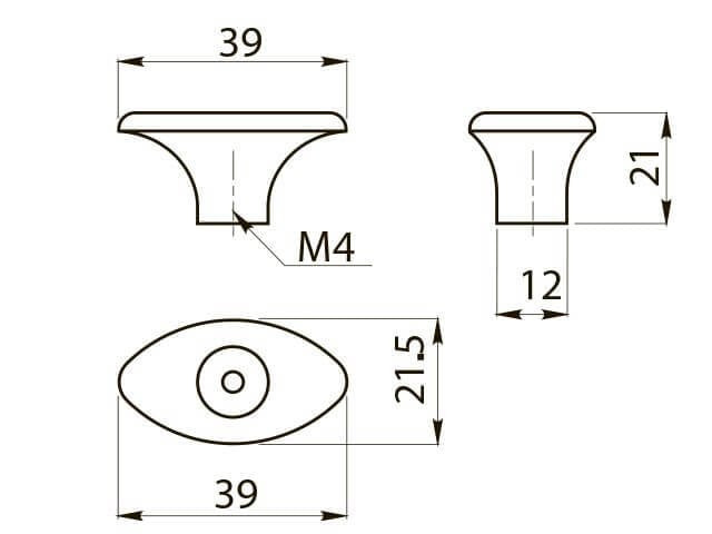 Buton mobilă GZ-1148 39x21 mm, alamă antichizată