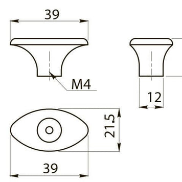 Buton mobilă GZ-1148 39x21 mm, alamă antichizată