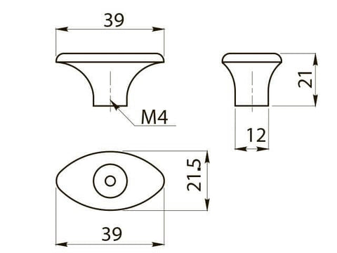 Buton mobilă GZ-1148 39x21 mm, alamă antichizată