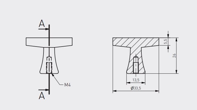 Buton mobilă DUNE 33x26 mm, alamă satinat