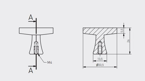 Buton mobilă DUNE 33x26 mm, alamă satinat