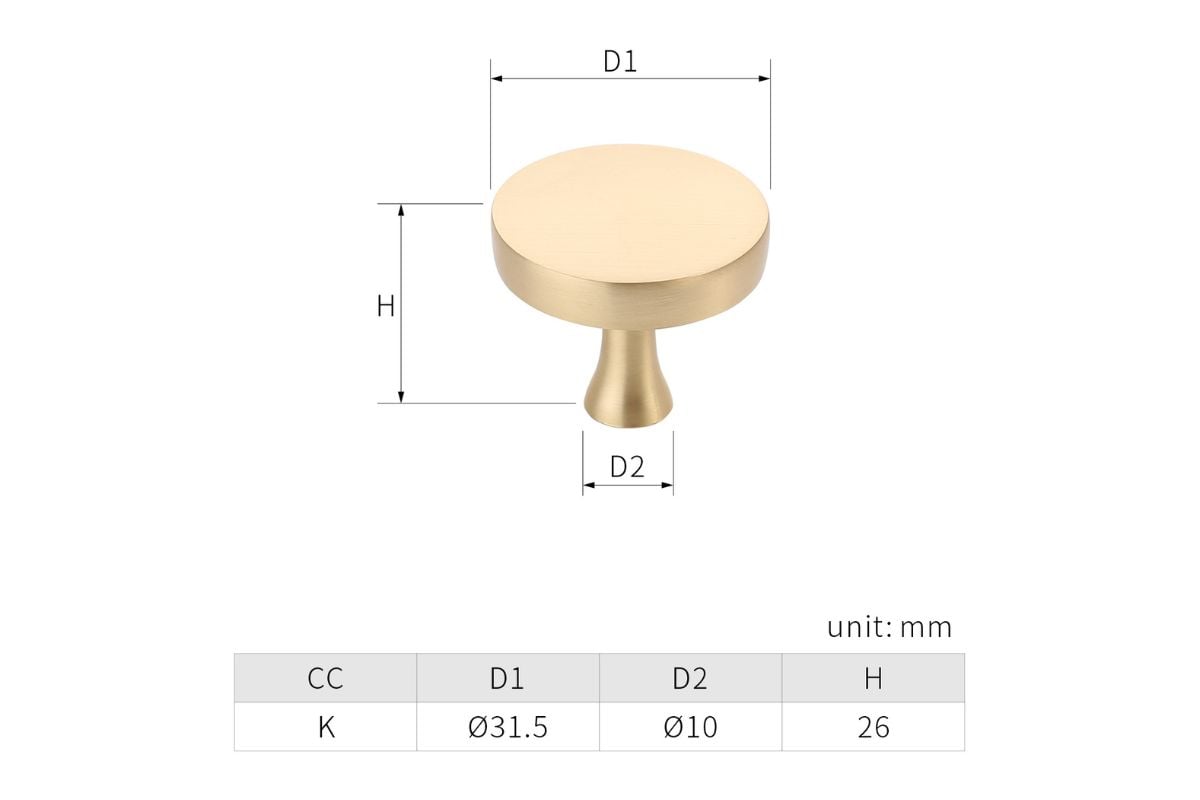 Buton mobilă DUNE 32x26 mm, brushed gold