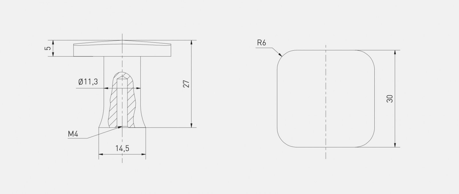 Buton mobilă PIAZZA 30x30 mm, inox