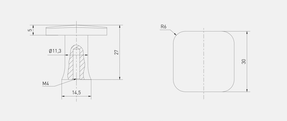 Buton mobilă PIAZZA 30x30 mm, inox