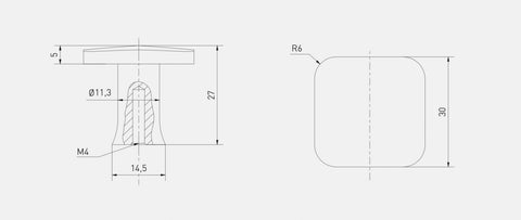 Buton mobilă PIAZZA 30x30 mm, inox
