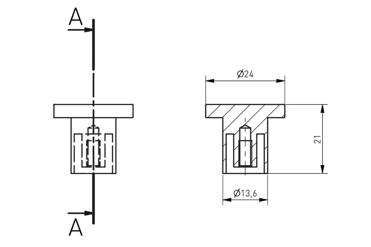 Buton mobilă SPOT 24x21 mm, alb mat