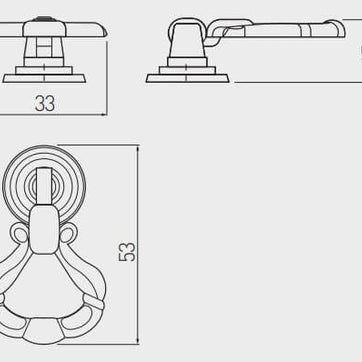 Buton mobilă WP1147, 53x33 mm, alamă antichizată