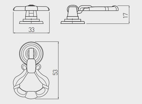 Buton mobilă WP1147, 53x33 mm, alamă antichizată