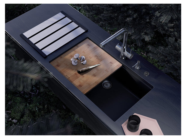 Chiuvetă bucătărie granit compozit Schock Greenwich N-100XL Puro 750x456 mm, montaj pe/sub blat, negru intens