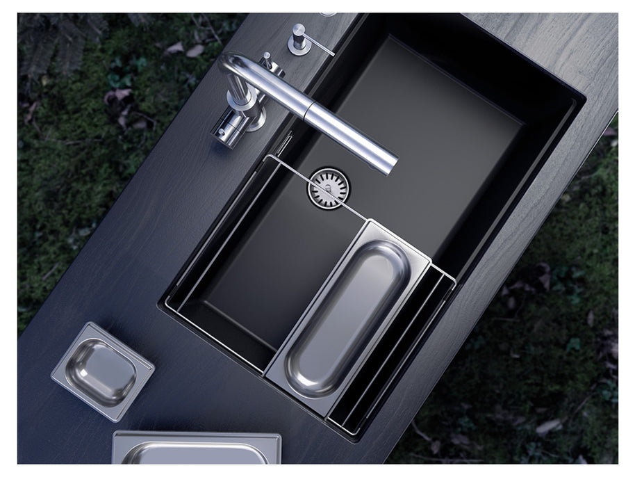 Chiuvetă bucătărie granit compozit Schock Greenwich N-100XL Magma 750x456 mm, montaj pe/sub blat, negru metalizat