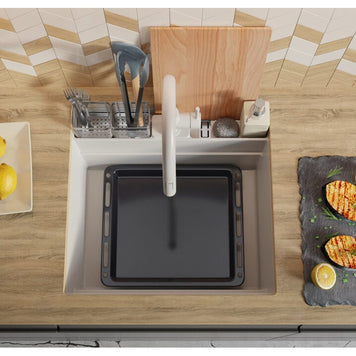 Chiuvetă granit sub blat Bergen 60 Double Pocket – Cuvă XXL 514×398×200 mm, Workstation cu buzunare duble