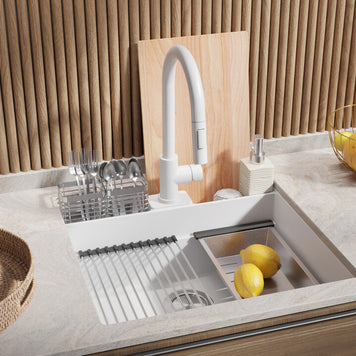 Chiuvetă granit sub blat Bergen 60 Double Pocket – Cuvă XXL 514×398×200 mm, Workstation cu buzunare duble