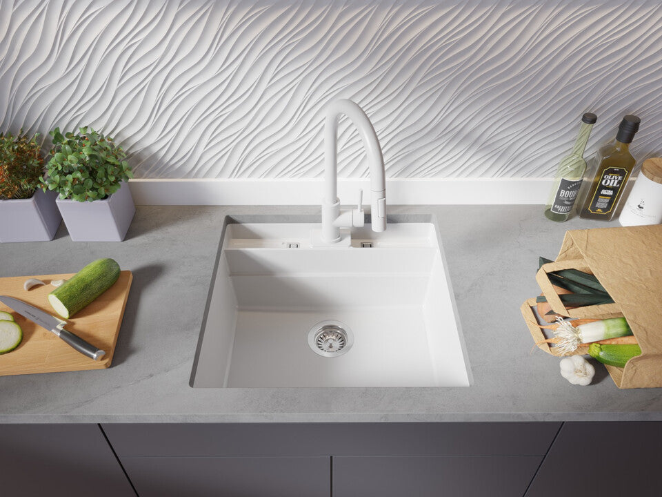 Chiuvetă granit sub blat Bergen 60 Double Pocket – Cuvă XXL 514×398×200 mm, Workstation cu buzunare duble