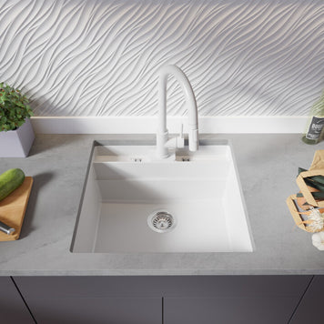 Chiuvetă granit sub blat Bergen 60 Double Pocket – Cuvă XXL 514×398×200 mm, Workstation cu buzunare duble