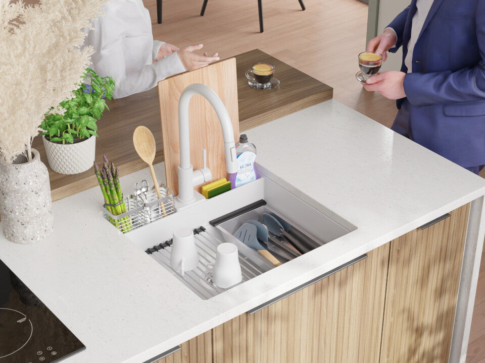 Chiuvetă granit sub blat Bergen 60 Double Pocket – Cuvă XXL 514×398×200 mm, Workstation cu buzunare duble