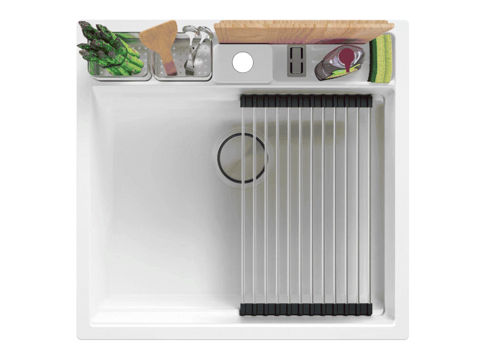 Chiuvetă granit sub blat Bergen 60 Double Pocket – Cuvă XXL 514×398×200 mm, Workstation cu buzunare duble